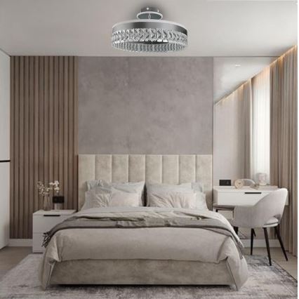 LED Stmívatelný křišťálový přisazený lustr LED/75W/230V 3000-6500K matný chrom + dálkové ovládání