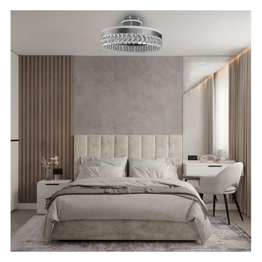 LED Stmívatelný křišťálový přisazený lustr LED/75W/230V 3000-6500K matný chrom + dálkové ovládání