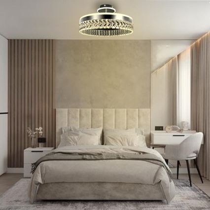 LED Stmívatelný křišťálový přisazený lustr LED/75W/230V 3000-6500K matný chrom + dálkové ovládání