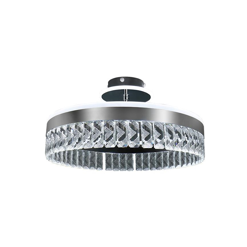 LED Stmívatelný křišťálový přisazený lustr LED/75W/230V 3000-6500K matný chrom + dálkové ovládání