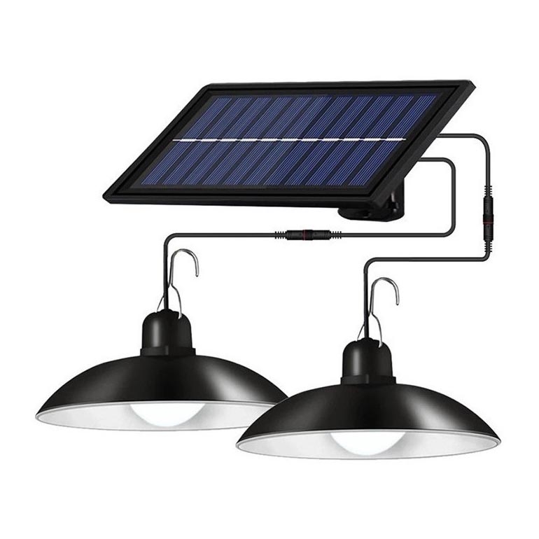 LED Stmívatelný solární lustr na lanku 2xLED/1,8W/3,7V IP44 6500K 2400 mAh + dálkové ovládání