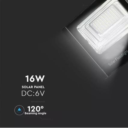 LED Stmívatelný solární reflektor LED/16W/3,2V 4000K IP65 + dálkové ovládání