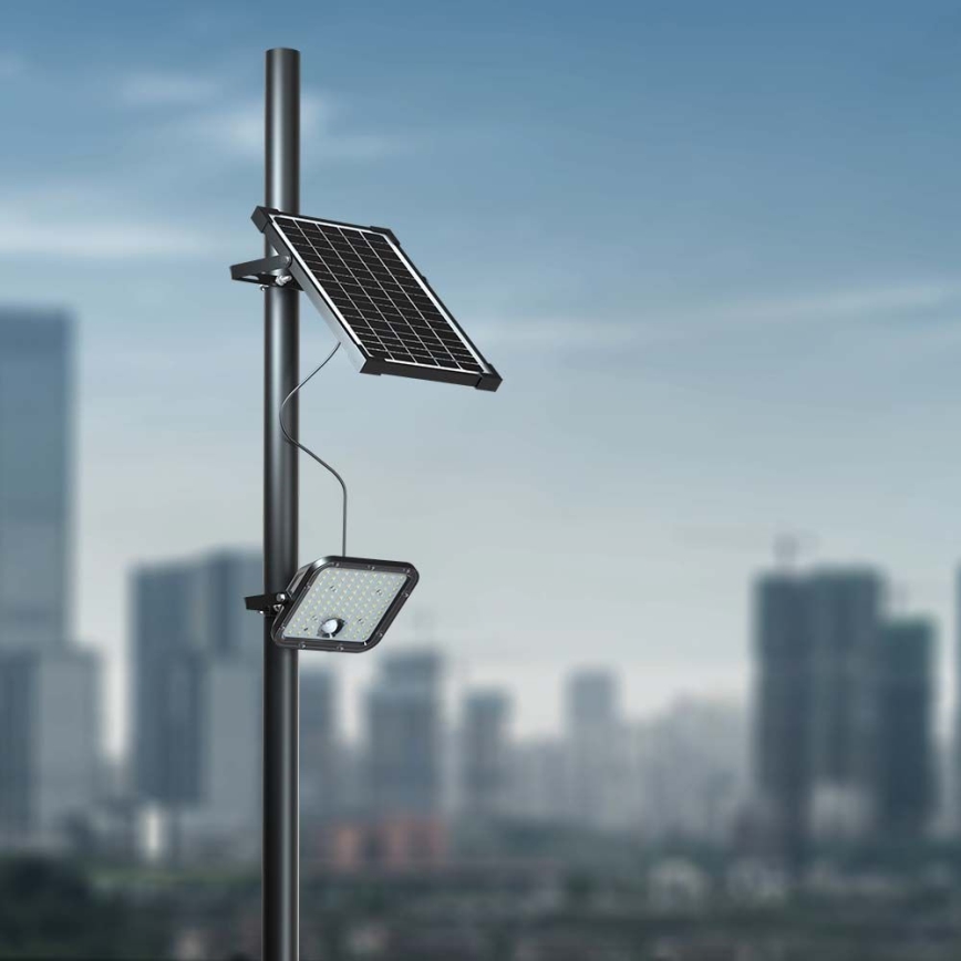 LED Stmívatelný solární reflektor se senzorem LED/10W/3,7V 4000/6000K IP65 + dálkové ovládání