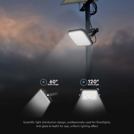 LED Stmívatelný solární reflektor se senzorem LED/10W/3,7V 4000/6000K IP65 + dálkové ovládání