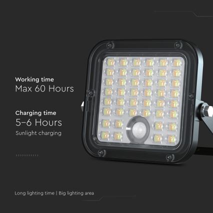 LED Stmívatelný solární reflektor se senzorem LED/10W/3,7V 4000/6000K IP65 + dálkové ovládání