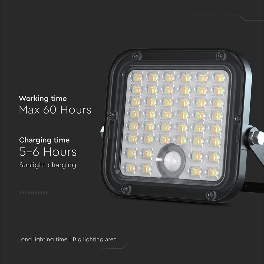 LED Stmívatelný solární reflektor se senzorem LED/10W/3,7V 4000/6000K IP65 + dálkové ovládání