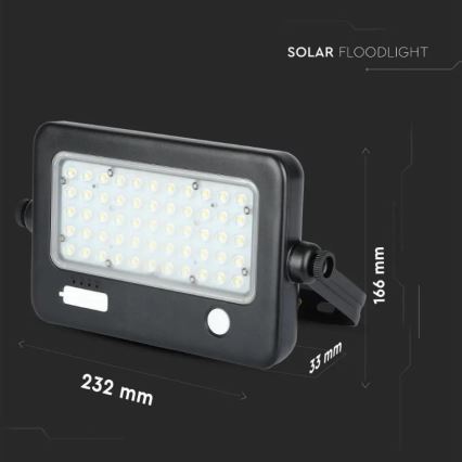 LED Stmívatelný solární reflektor se senzorem LED/10W/3,7V 4000K IP65 + USB port