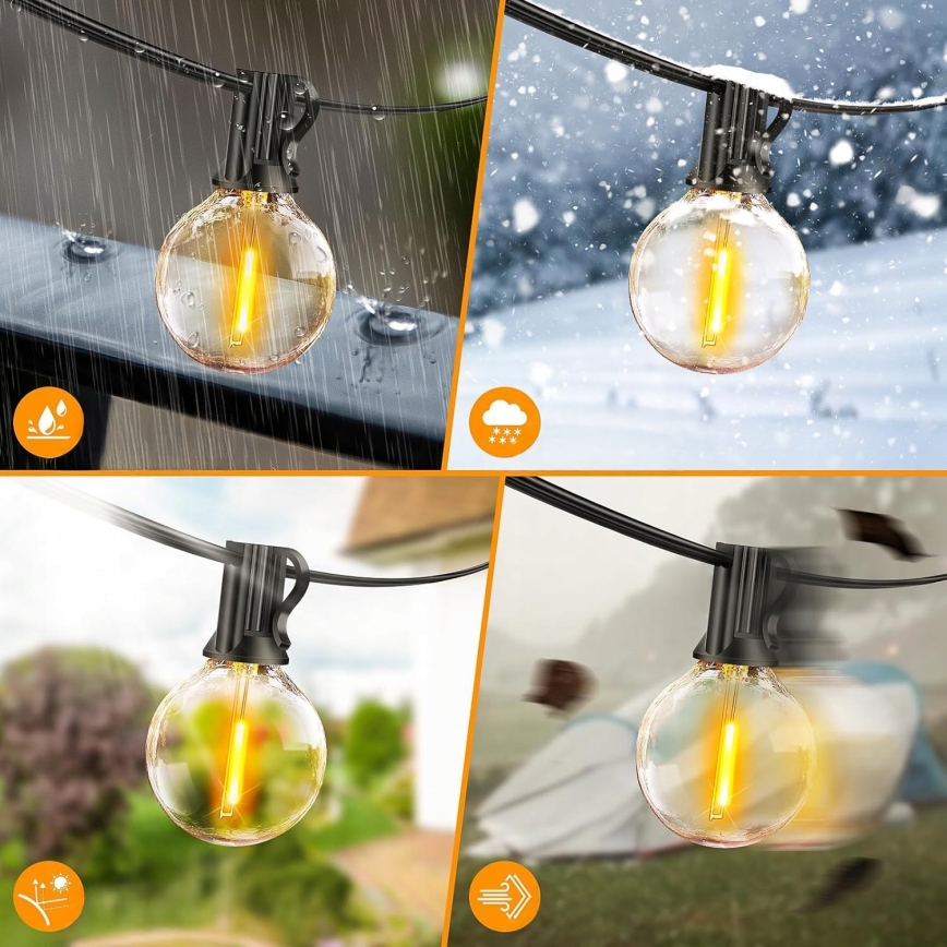 LED Stmívatelný venkovní dekorační řetěz 25xE12/1W/24/230V 17,5 m IP65 černá + dálkové ovládání