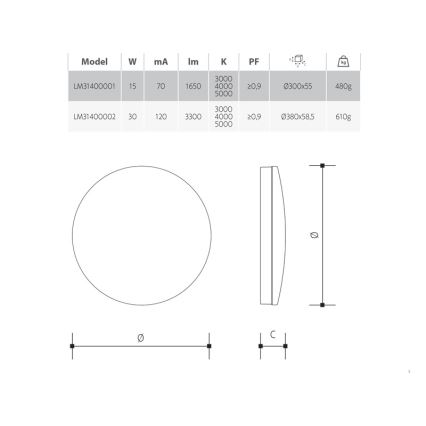 LED Stmívatené koupelnové stropní svítidlo LED/30W/230V 3000/4000/5000K pr. 38 cm IP54
