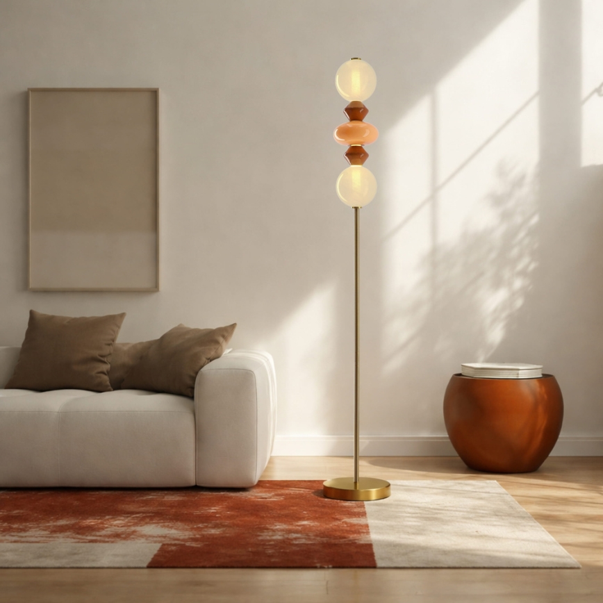 LED Stojací lampa FLORES LED/15W/230V zlatá/oranžová/hnědá
