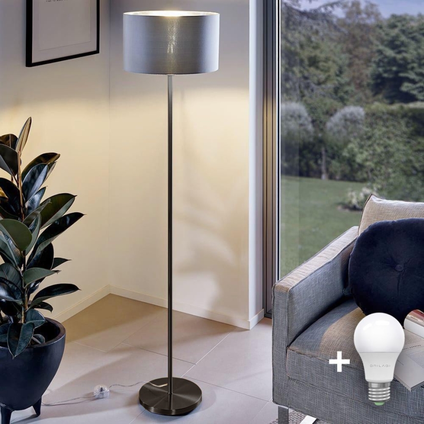 LED Stojací lampa TUNJA 1xE27/20W/230V pr. 30 cm černá/šedá