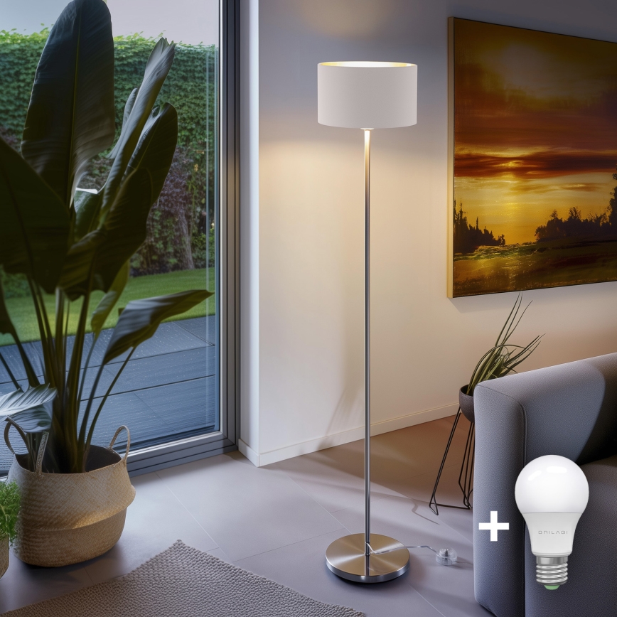 LED Stojací lampa TUNJA 1xE27/20W/230V pr. 30 cm matný chrom/bílá