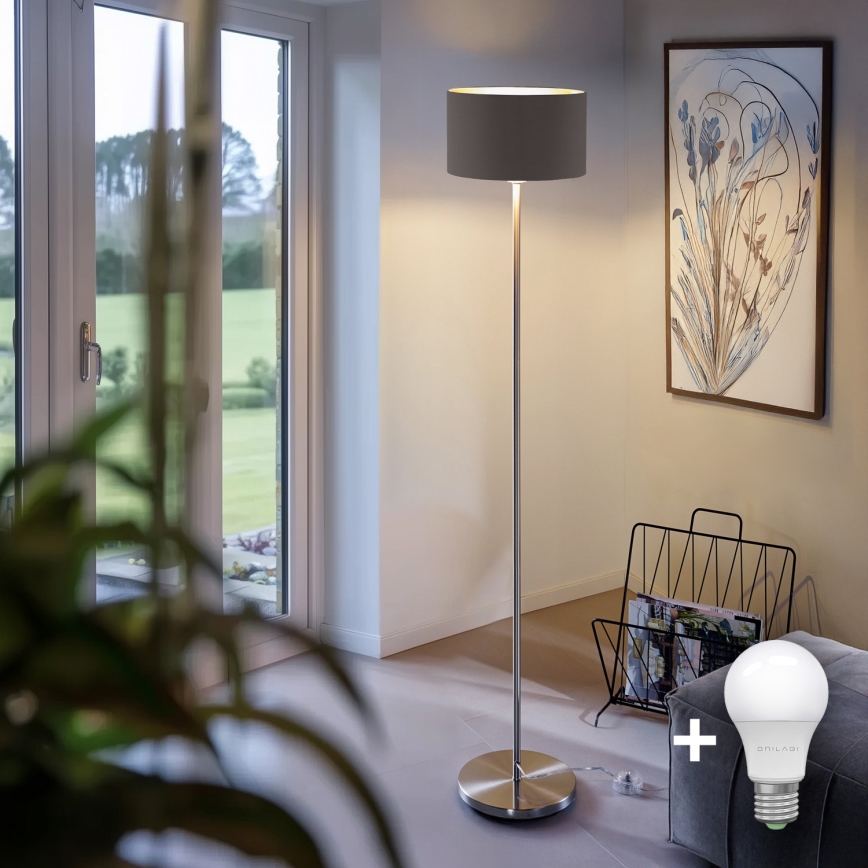 LED Stojací lampa TUNJA 1xE27/20W/230V pr. 30 cm matný chrom/taupe