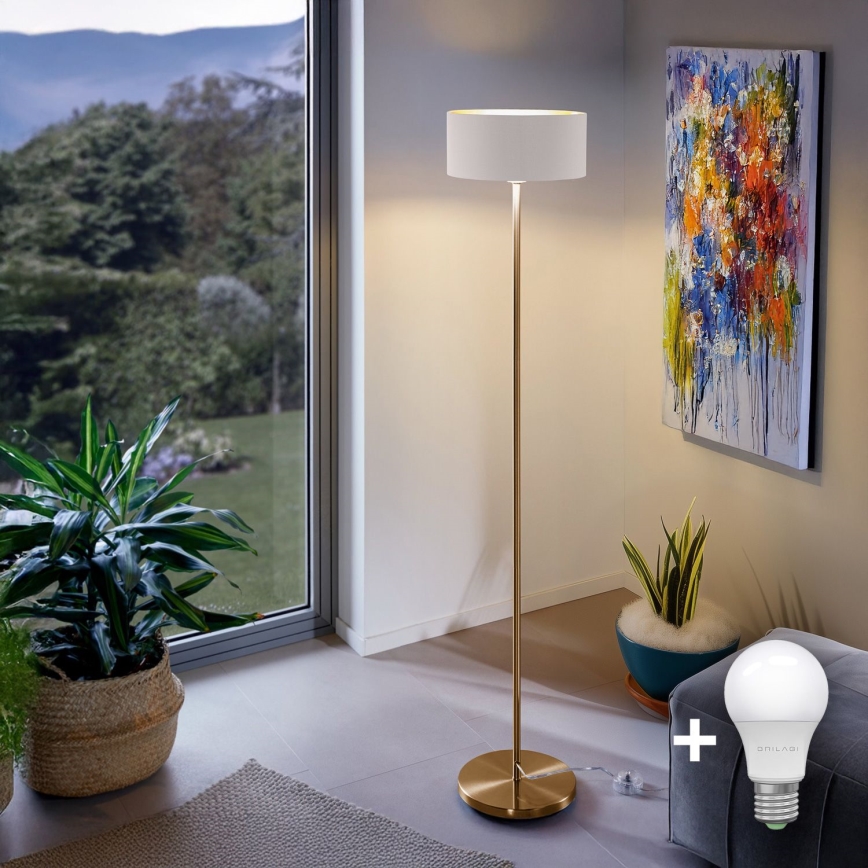 LED Stojací lampa TUNJA 1xE27/20W/230V pr. 30 cm zlatá/bílá
