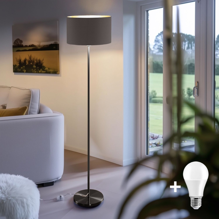 LED Stojací lampa TUNJA 1xE27/20W/230V pr. 38 cm černá/hnědá