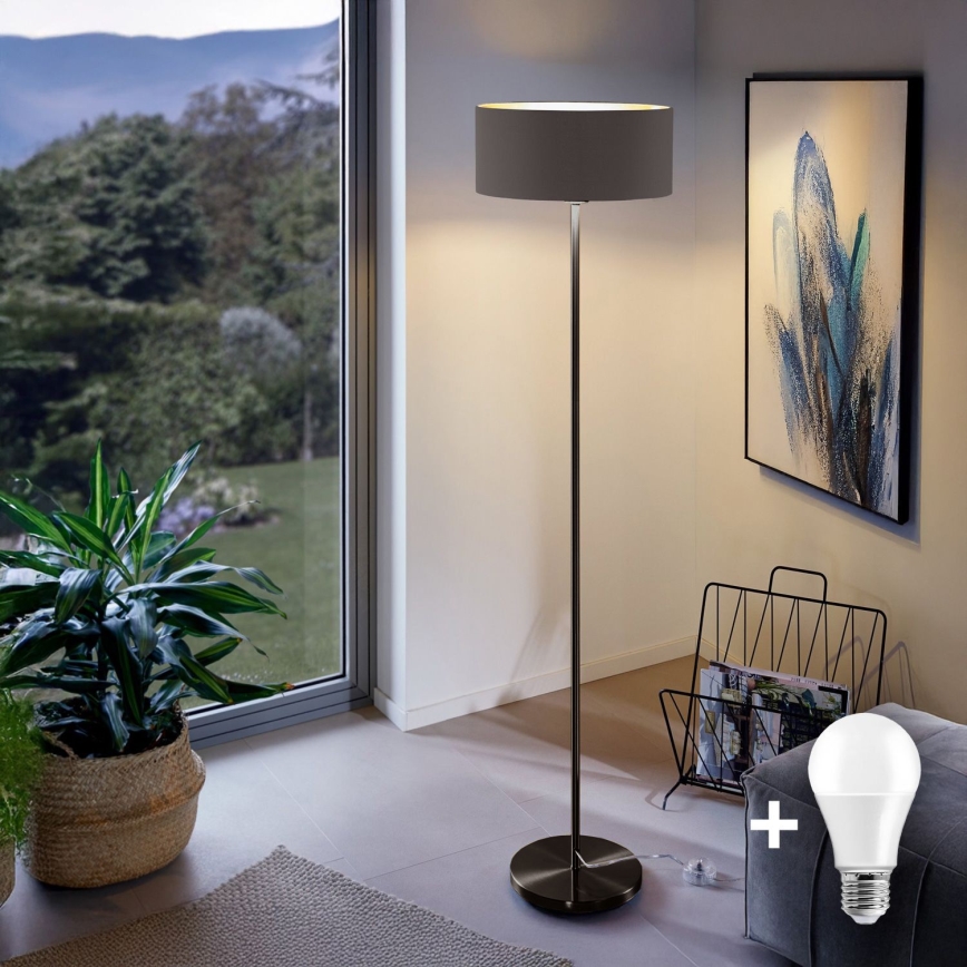 LED Stojací lampa TUNJA 1xE27/20W/230V pr. 38 cm černá/hnědá