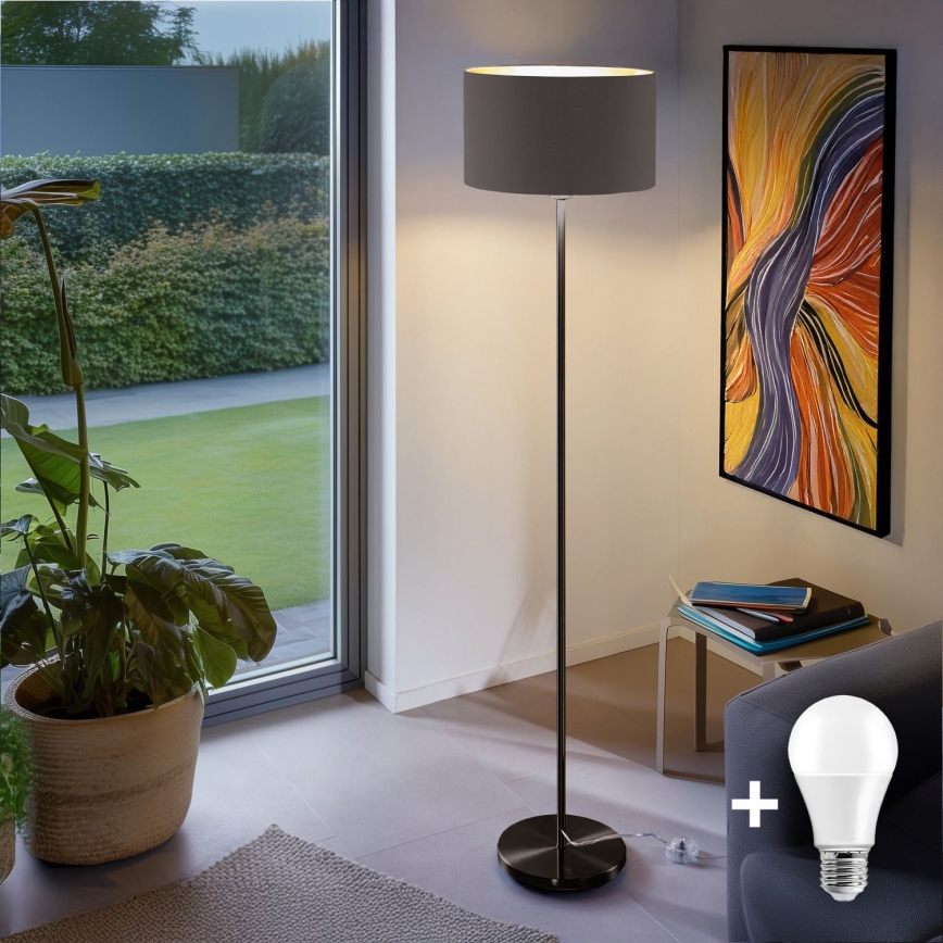 LED Stojací lampa TUNJA 1xE27/20W/230V pr. 38 cm černá/taupe