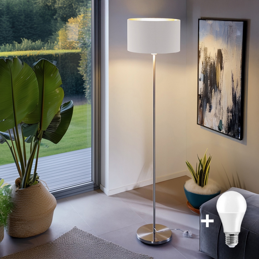 LED Stojací lampa TUNJA 1xE27/20W/230V pr. 38 cm matný chrom/bílá