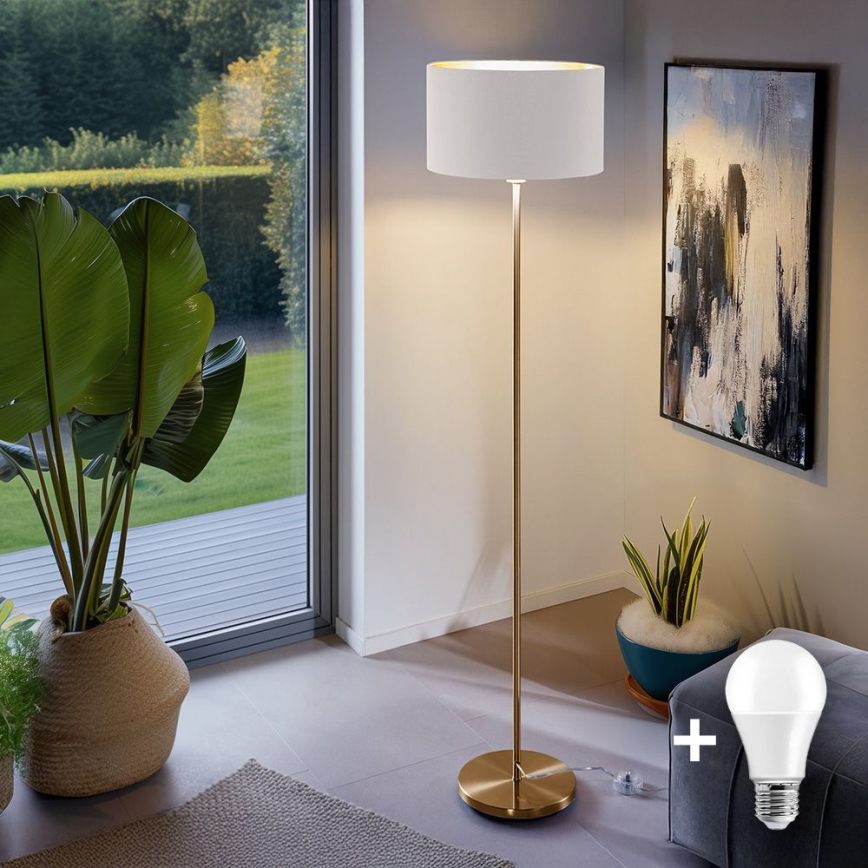LED Stojací lampa TUNJA 1xE27/20W/230V pr. 38 cm zlatá/bílá