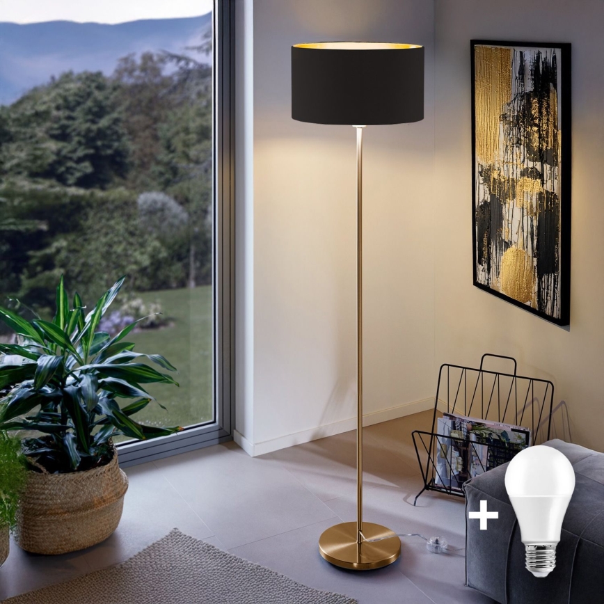 LED Stojací lampa TUNJA 1xE27/20W/230V pr. 38 cm zlatá/černá