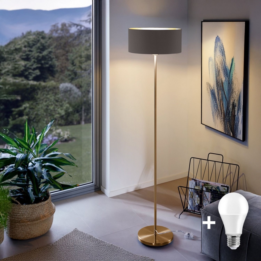 LED Stojací lampa TUNJA 1xE27/20W/230V pr. 38 cm zlatá/hnědá