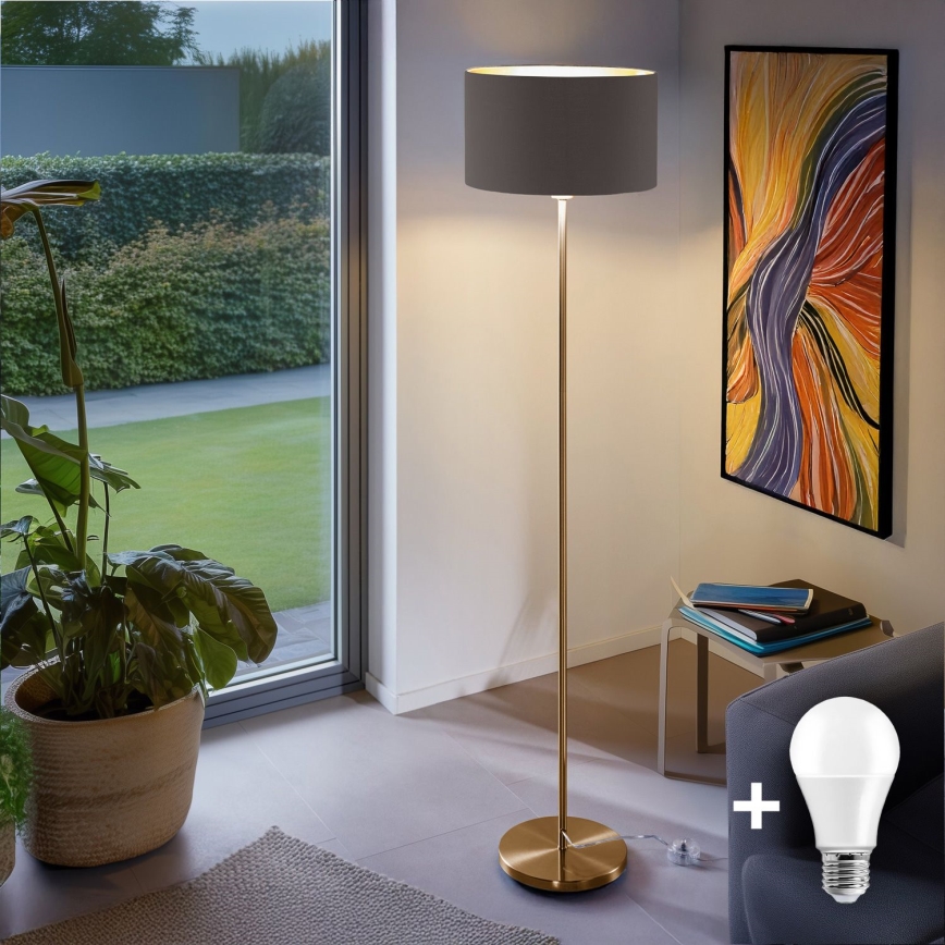 LED Stojací lampa TUNJA 1xE27/20W/230V pr. 38 cm zlatá/taupe