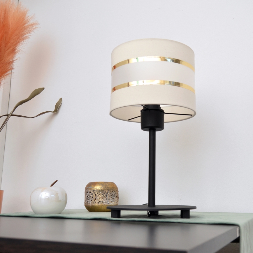LED Stolní lampa HELEN 1xE27/15W/230V krémová/černá/zlatá