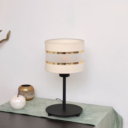 LED Stolní lampa HELEN 1xE27/15W/230V krémová/černá/zlatá