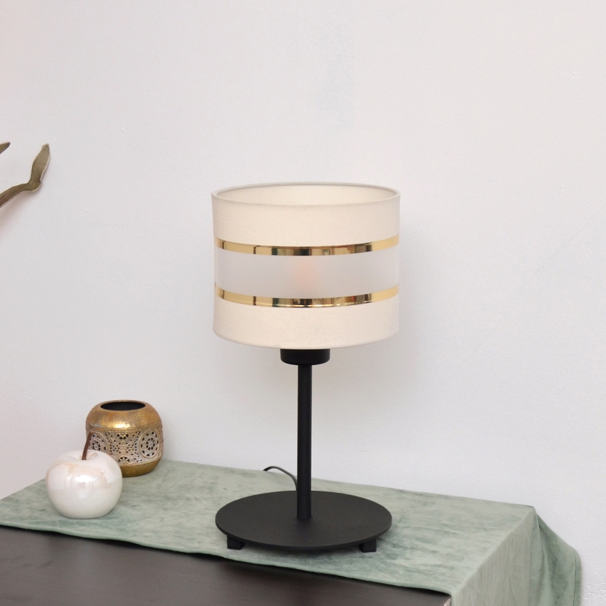 LED Stolní lampa HELEN 1xE27/15W/230V krémová/černá/zlatá