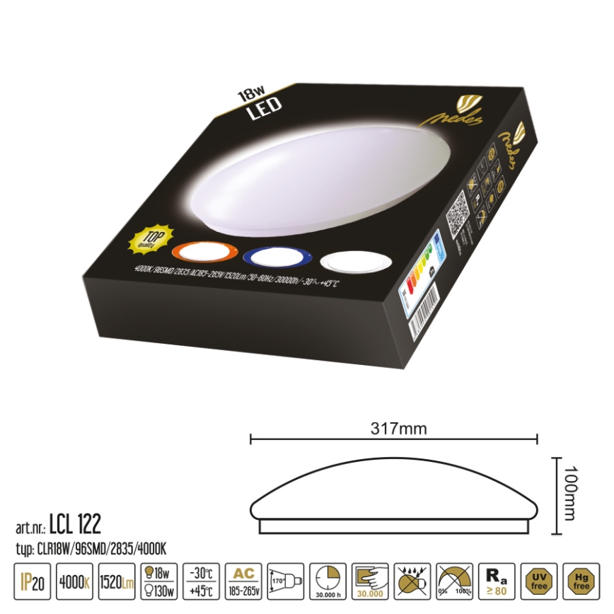 Nedes LCL122 - LED Stropní svítidlo LED/18W/230V
