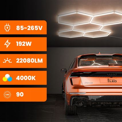 LED Stropní svítidlo HEXAGON LED/192W/85-265V 4000K 298x209 cm CRI 90 IP54 bílá