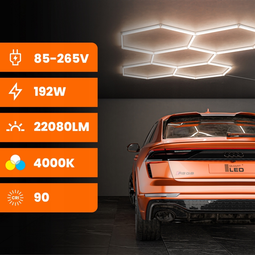 LED Stropní svítidlo HEXAGON LED/192W/85-265V 4000K 298x209 cm CRI 90 IP54 bílá