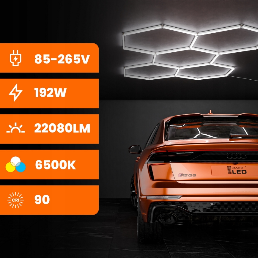 LED Stropní svítidlo HEXAGON LED/240W/85-265V 6500K 298x209 cm CRI 90 IP44 bílá