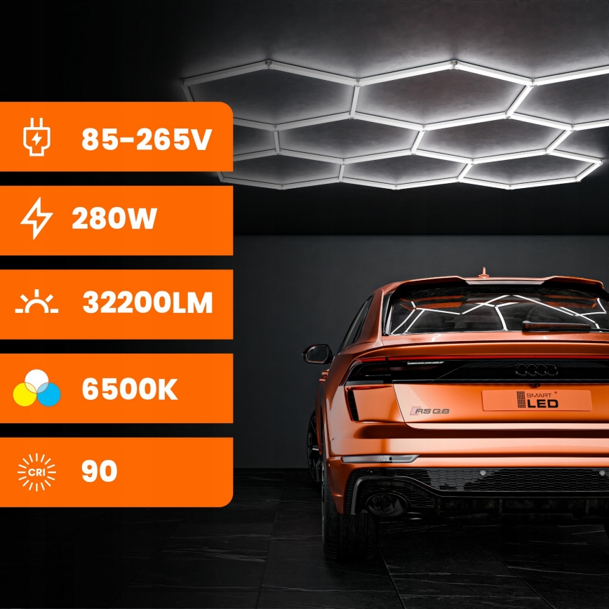 LED Stropní svítidlo HEXAGON LED/280W/85-265V 6500K 313x298 cm CRI 90 IP54 bílá