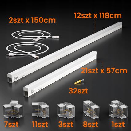 LED Stropní svítidlo HEXAGON LED/384W/85-265V 6500K 484x243 cm CRI 90 IP54 bílá