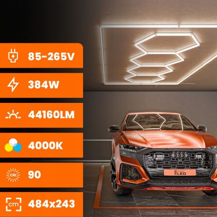 LED Stropní svítidlo HEXAGON LED/426W/85-265V 4000K 484x243 cm CRI 90 IP44 bílá