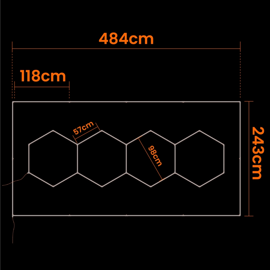 LED Stropní svítidlo HEXAGON LED/426W/85-265V 6500K 484x243 cm CRI 90 IP44 bílá