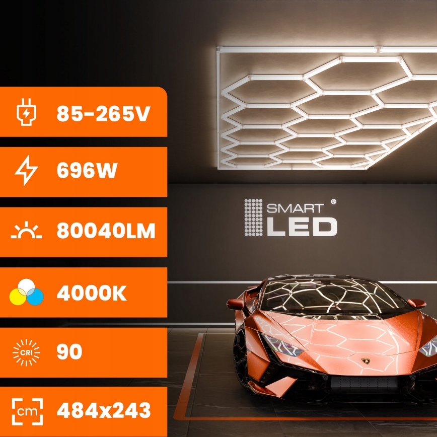 LED Stropní svítidlo HEXAGON LED/696W/85-265V 4000K 484x243 cm CRI 90 IP44 bílá