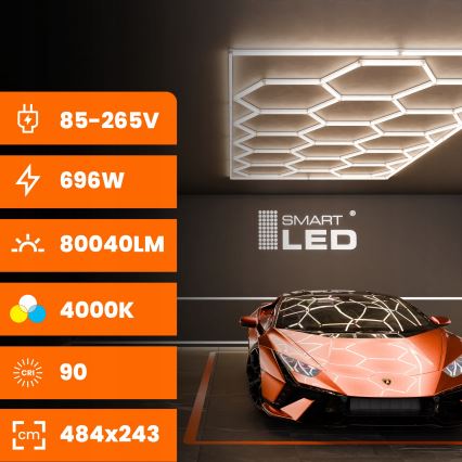 LED Stropní svítidlo HEXAGON LED/696W/85-265V 4000K 484x243 cm CRI 90 IP54 bílá