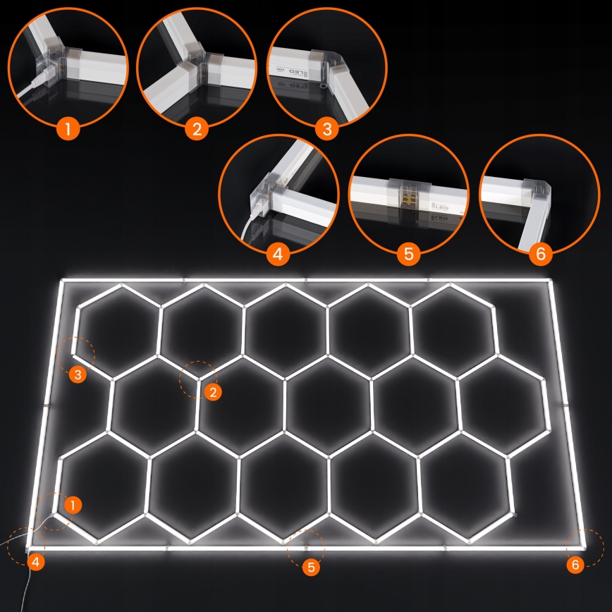 LED Stropní svítidlo HEXAGON LED/696W/85-265V 6500K 484x243 cm CRI 90 IP54 bílá