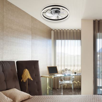 LED Stmívatelné stropní svítidlo s ventilátorem APOLLO LED/38W/230V černá + dálkové ovládání