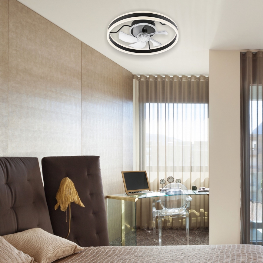 LED Stmívatelné stropní svítidlo s ventilátorem APOLLO LED/38W/230V černá + dálkové ovládání