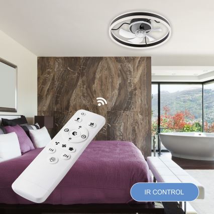 LED Stmívatelné stropní svítidlo s ventilátorem APOLLO LED/38W/230V černá + dálkové ovládání