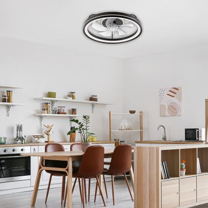 LED Stmívatelné stropní svítidlo s ventilátorem FARGO LED/37W/230V černá + dálkové ovládání