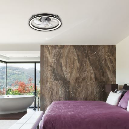 LED Stmívatelné stropní svítidlo s ventilátorem FARGO LED/37W/230V černá + dálkové ovládání