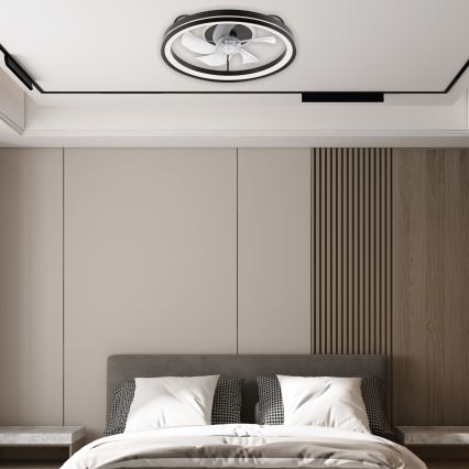 LED Stmívatelné stropní svítidlo s ventilátorem FARGO LED/37W/230V černá + dálkové ovládání