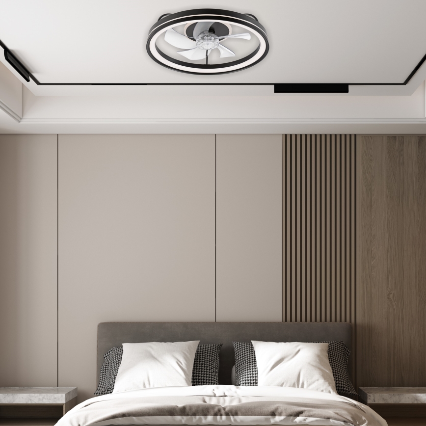 LED Stmívatelné stropní svítidlo s ventilátorem FARGO LED/37W/230V černá + dálkové ovládání