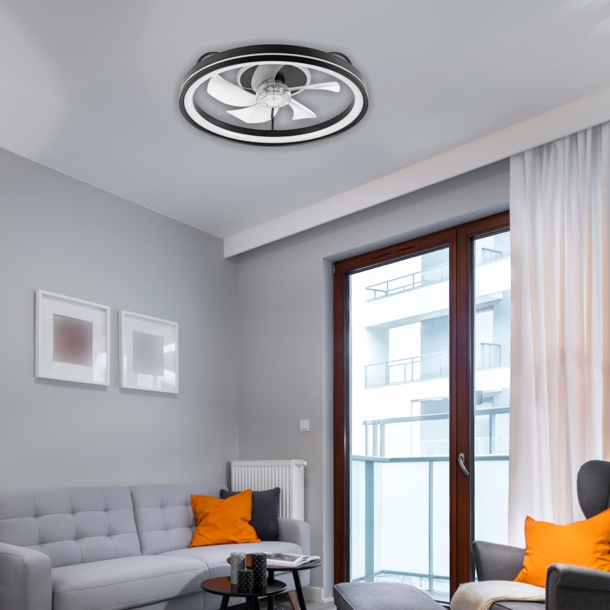 LED Stmívatelné stropní svítidlo s ventilátorem FARGO LED/37W/230V černá + dálkové ovládání