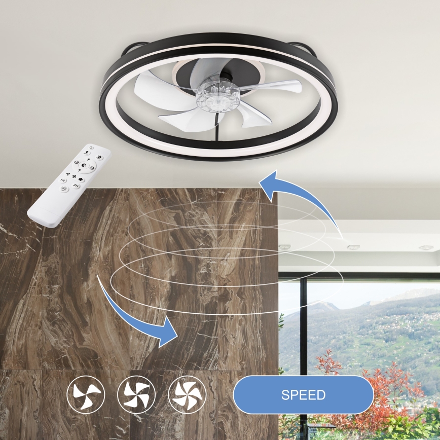 LED Stmívatelné stropní svítidlo s ventilátorem FARGO LED/37W/230V černá + dálkové ovládání