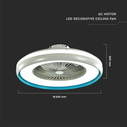 LED Stropní svítidlo s ventilátorem LED/45W/230V 3000/4000/6500K modrá + dálkové ovládání